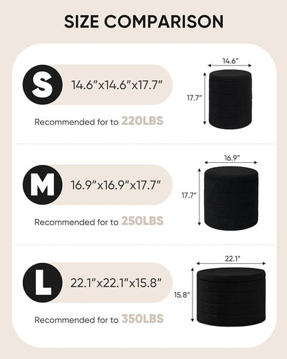 B FSOBEIIALEO Ottoman with Stroage, Round Sherpa Storage Ottoman Stool, Boucle Foot Rest 16.9"x16.9"x17.7"（Black