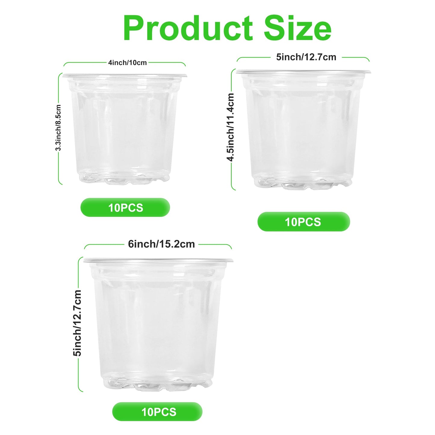 JERIA 30 Pack 6/5/4Inch Clear Nursery Pots with Drainage Holes, Clear Plant Pot for Planting, Transparent Plastic Plant Pots,Durable Seed Starting Pot for Succulents