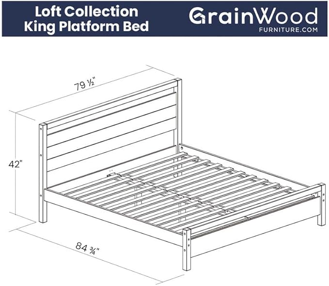 Grain Wood Furniture Loft King Size Solid Wood Bed, Weathered Pine