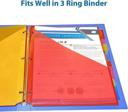 WOT I Plastic 8-Tab Dividers with Two Pockets - 3 Sets, Multicolor Dividers with Pockets for Binders, 24PCS Tab Dividers Assorted Colors