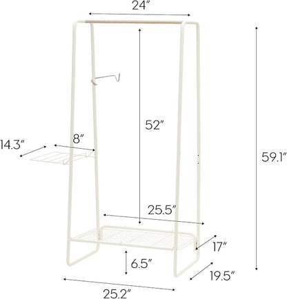 IRIS USA Metal Garment Rack, White, Extra Storage for Clothes and Shoes