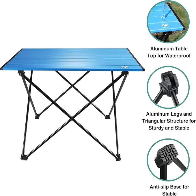 VILLEY Portable Camping Side Table, Ultralight Aluminum Folding Beach Table