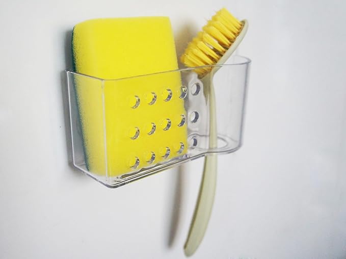 AMUONTY Sponge Holder for Kitchen Sink Suction, Plastic Sink Brush Sponge Caddy