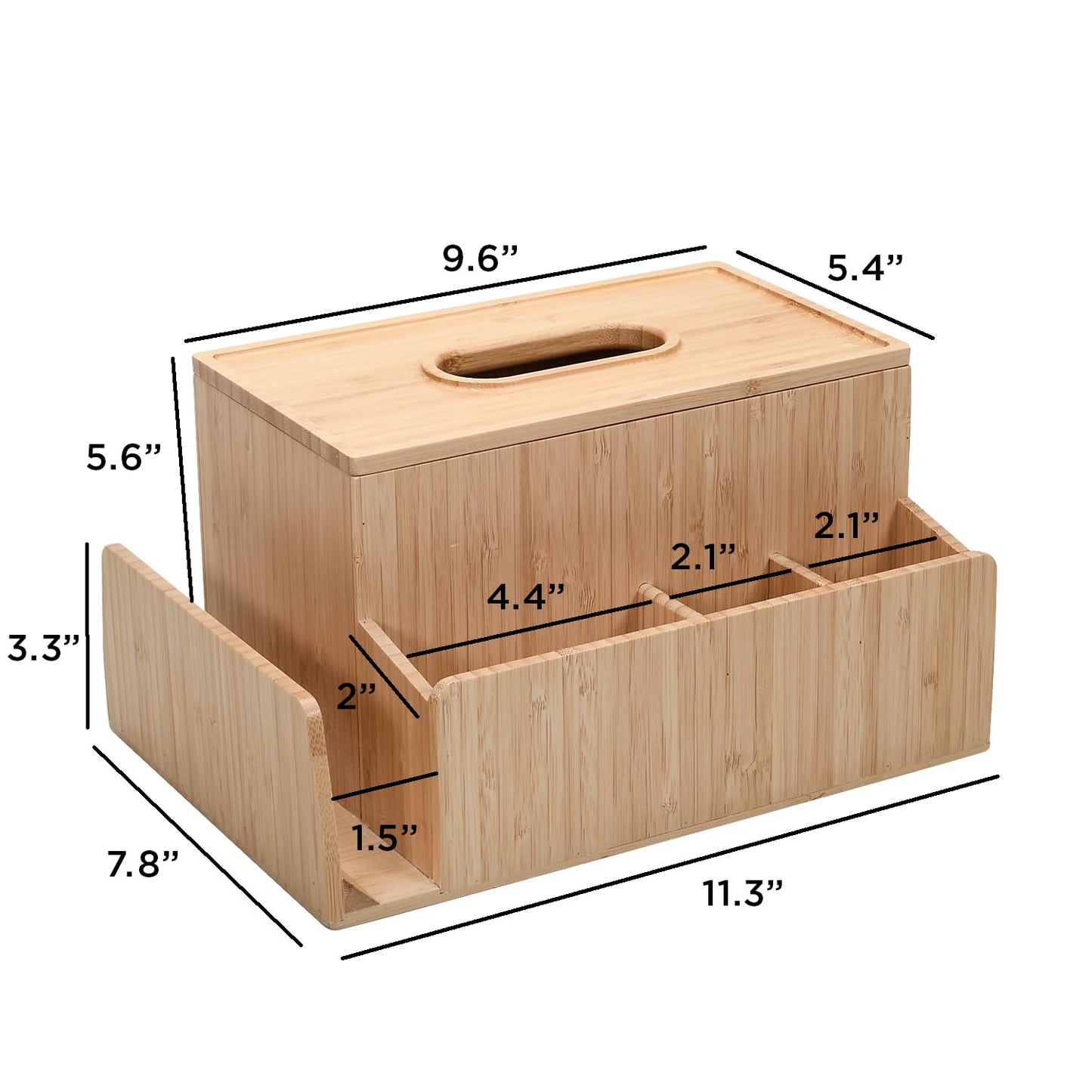MobileVision Bamboo Tissue Box Holder & Tablet Stand Organizer for Bedroom & Desktop; compartments hold iPad Phones Remote Controls Reading Glasses Notepads & Pens