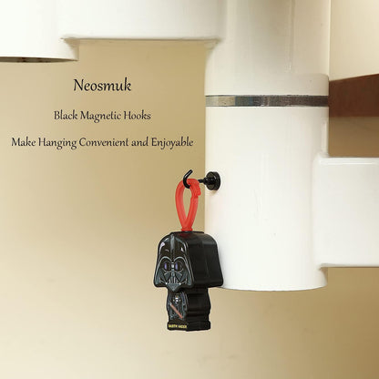 Neosmuk Black Magnetic Hooks,30lb Heavy Duty Earth Magnets with Hook for Refrigerator, Extra Strong Cruise Hook for Hanging, Magnetic Hanger for Curtain, Grill (Black, 4 Pack)