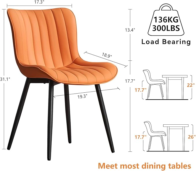 YOUNUOKE Dining Chairs Set of 2 Camel Mid Century Modern Kitchen Chairs Armless