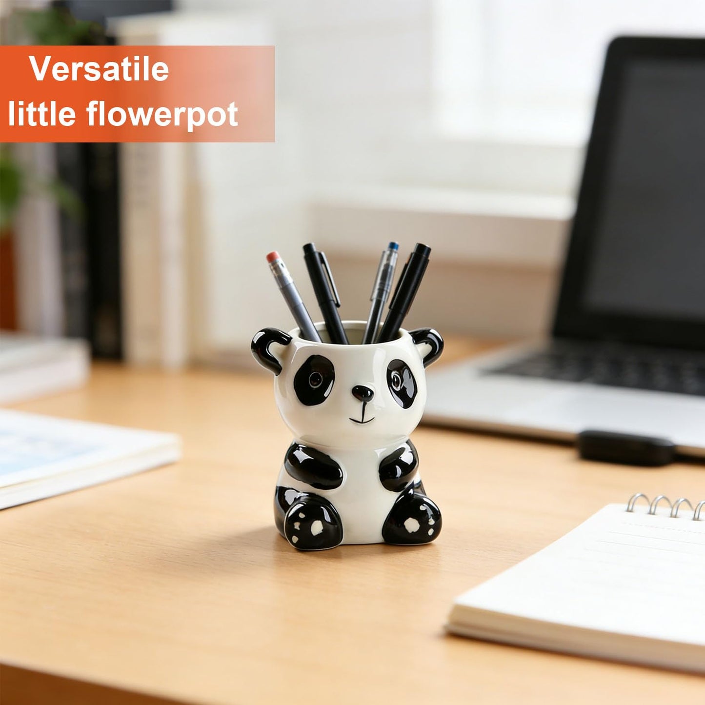 SYASDZHO Cute Animal Ceramic Succulent Planter with Drainage Hole - Mini Panda/Squirrel/Elephant Pot for Indoor Plants, Funny Desktop Decor Gift for Plant Lovers - Plants Not Included (Panda)
