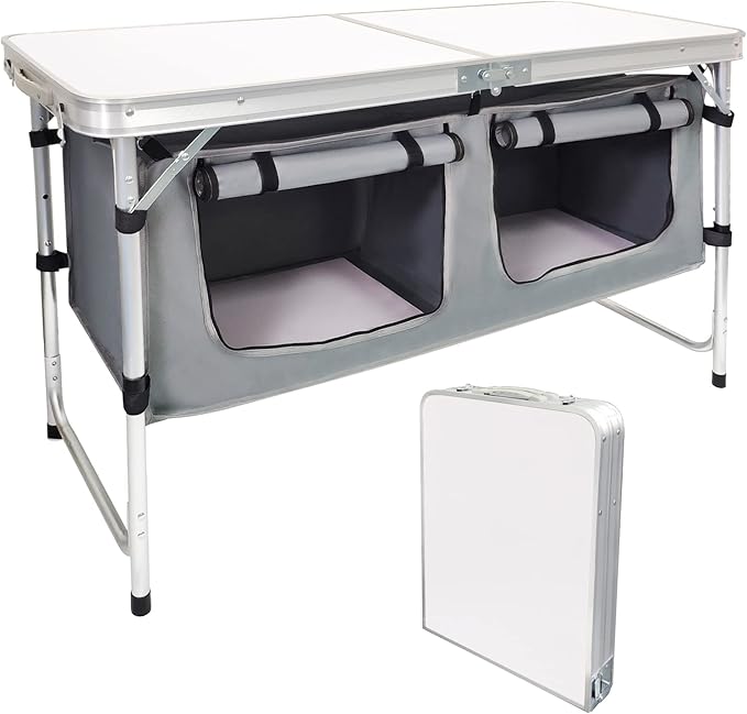 Folding Camping Table with Storage Aluminum Lightweight Camp Table Height