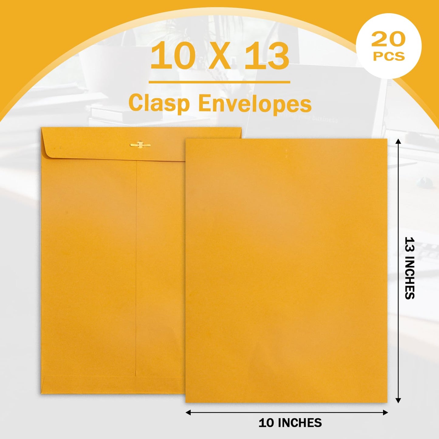 10x13 Clasp Envelopes 20 Pack, Goefun Large Brown Yellow Manilla Envelopes 10x13 with Clasp and Gummed Seal for Office - 100GSM Kraft Paper
