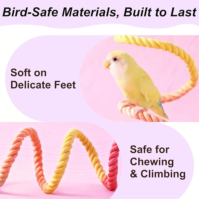 31.5" Bendable Bird Perch Cotton Rope Bird Toy Twistable Ladder Swing Chewable Gym for Parakeets Cockatiels Conures Lovebirds