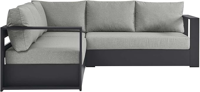 Modway Tahoe Aluminum 3-Piece Outdoor Patio Furniture Gray, Modular Sectional