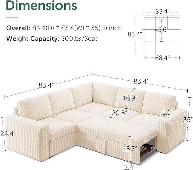 HONBAY Modular Sectional Sleeper Sofa
