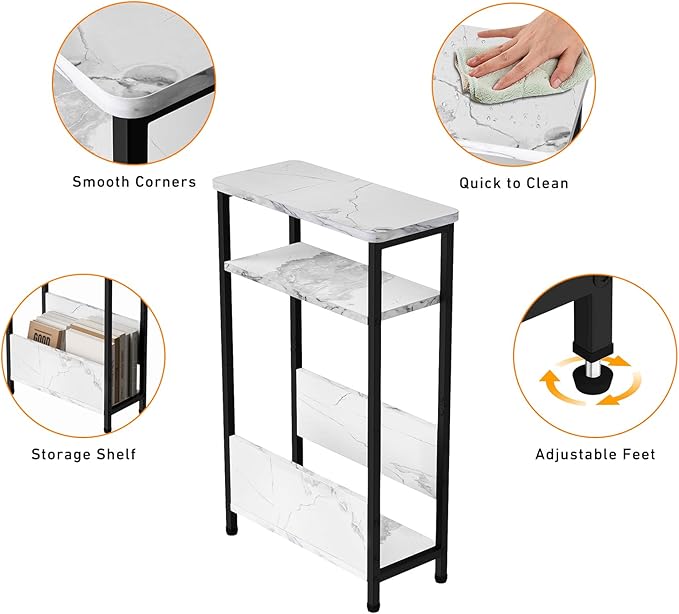THUMEYE 7.1" Narrow Side Table for Small Spaces, 3 Tier Small End Table