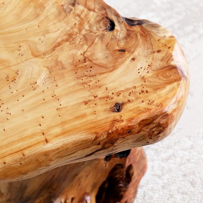 13.8" Cedar Stump Stool, Natural Wooden Side Table, Plant Stool, Live Edge
