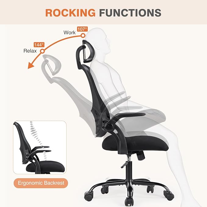Sweetcrispy Office Computer Desk Chair, Ergonomic High-Back Mesh Rolling Work