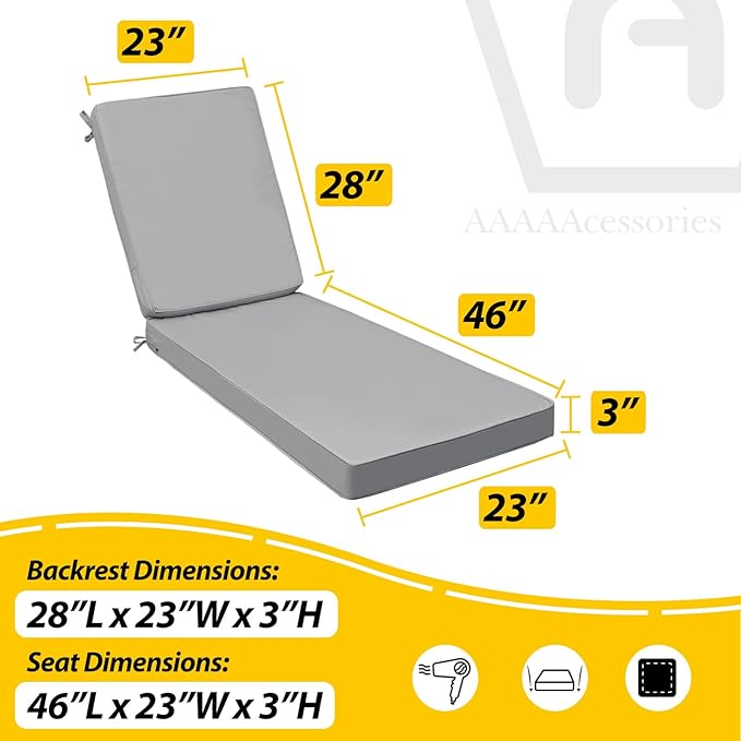 AAAAAcessories Outdoor Chaise Lounge Cushions, Fade-Resistant, Waterproof Patio