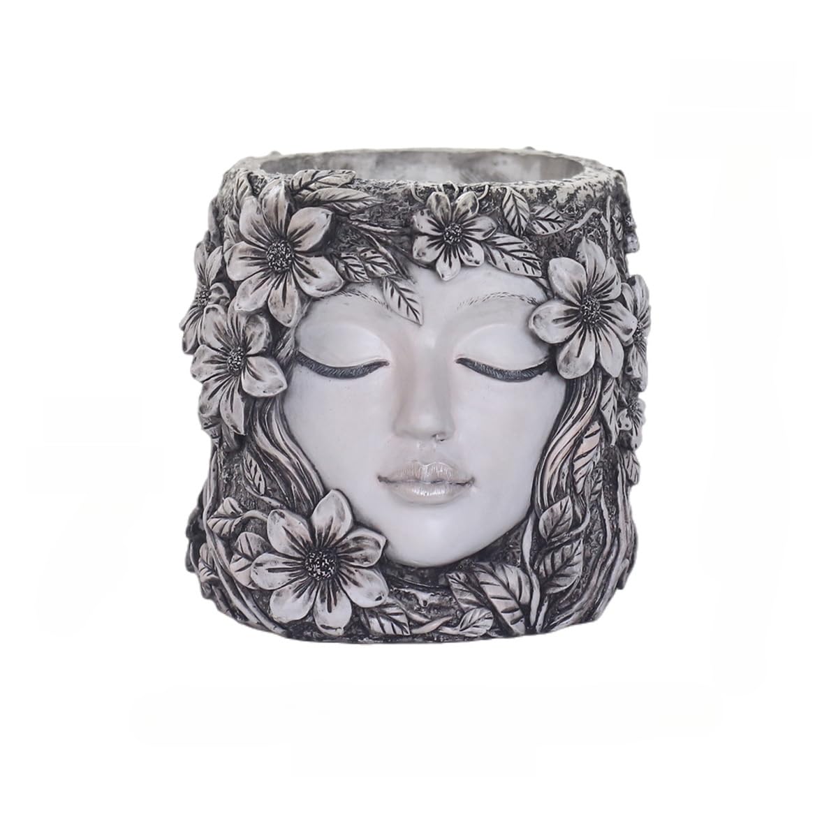 Bohemian Resin Face Planter Pot with Floral Design, Unique Human Head Succulent Pot with Drainage Hole, Weatherproof Lady Face Vase for Indoor Home, Outdoor Garden, Balcony & Desktop Greenery Decor