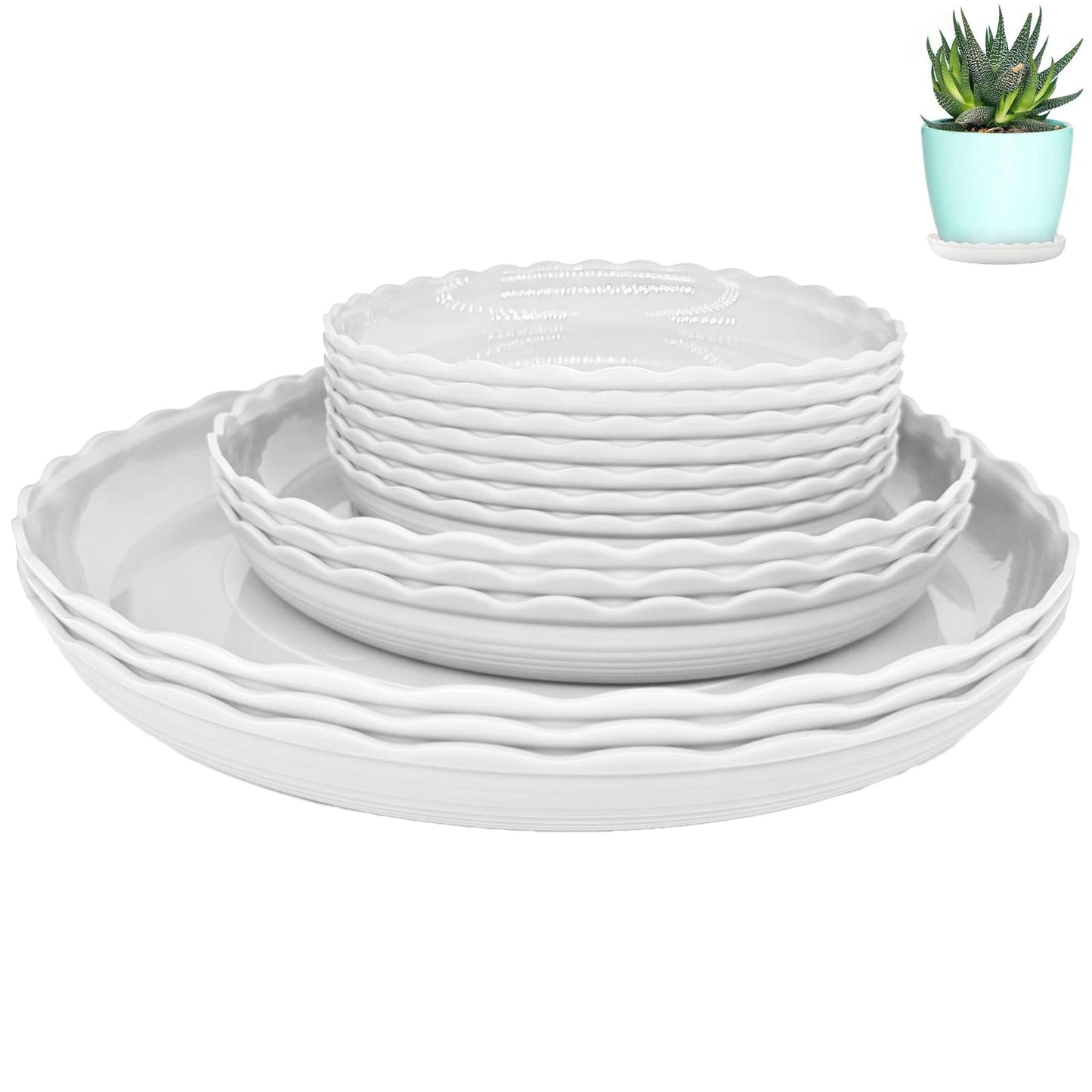 OFiSEXPT Plant Saucer Set, 13 Pcs Plant Trays, 6, 8, 10 Inch Durable Plastic White Round Plant Pot Trays, Drip Trays for Indoor and Outdoor Garden