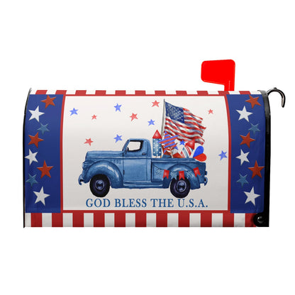 4Th of July Mailbox Cover Patriotic Memorial Day Magnetic Large Size 25.5”X21” God Bless The USA Magnetic Mailbox Wrap Red White Blue Outdoor Post Letter Box Cover for Courtyard Garden Decor
