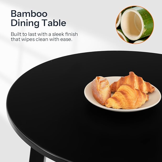 HOOBRO Bamboo Dining Table, Round Dining Table