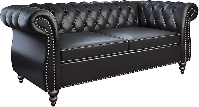 Mid-Century 2 Seater Sofa, Faux Leather Loveseat