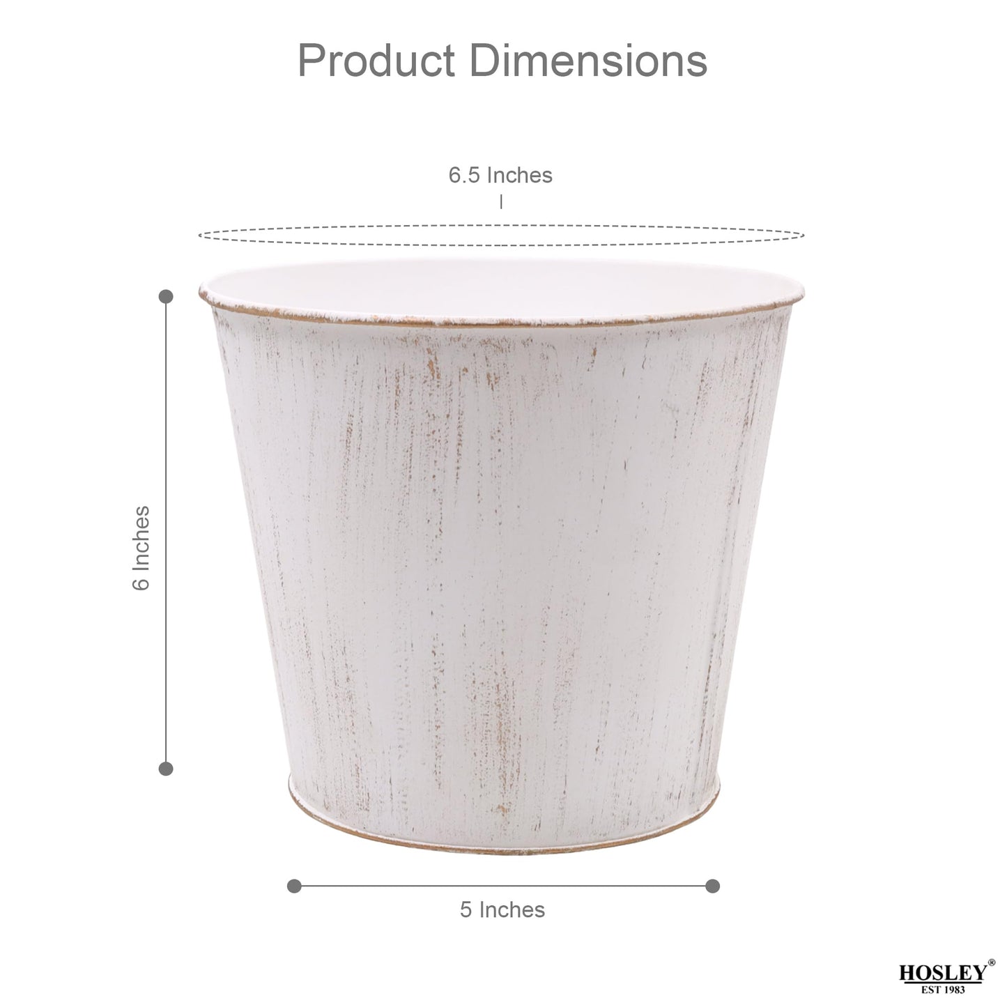 Hosley Set of 2 White Bucket/Pots with PVC Liner, 6.5" Dia x 6" H Ideal Gift for Floral Arrangements Wedding Home Office Party DIY Indoor Outdoor Garden Patio