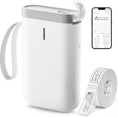 DEEPIN Label Maker Machine Portable Bluetooth Label Maker with Tape, Thermal Label Printer Multiple Templates for Phone, Mini Label Sticker Printer for Business Office Organization (White)