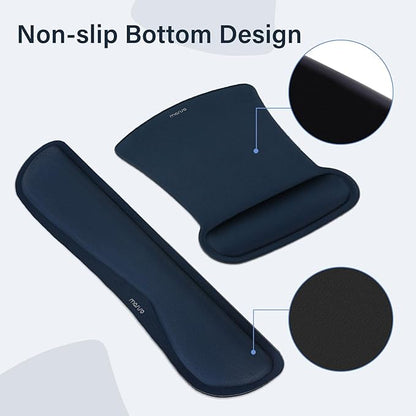 MOSISO Keyboard Mouse Pad Set, Large Gaming Mousepad&Keyboard Wrist Rest&Mouse Wrist Rest&Coaster, Ergonomic Non-Slip Mousepad&Easy Typing Cushion with Memory Foam for Home Office, Haze Blue