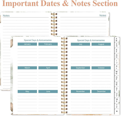 Address Book with Alphabetical Tabs - Small Address Book Spiral with Address Contacts, Special Date, Phone, Birthday & Internet Login Password for Home and Office, 4.3" x 6.2", Rose Leaf