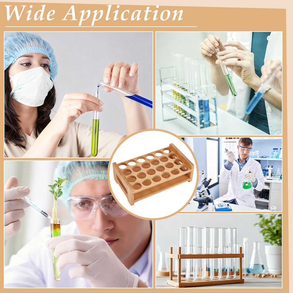 UNICRAFTALE Wooden Test Tube Rack 24-Holes Bamboo Multi-Use Cylinder Tube Display Racks Rectangle Razors Pencils Art Brushes Holder for Laboratory Home Crafting Potted Plant 9.06"x5.63"x3.15"