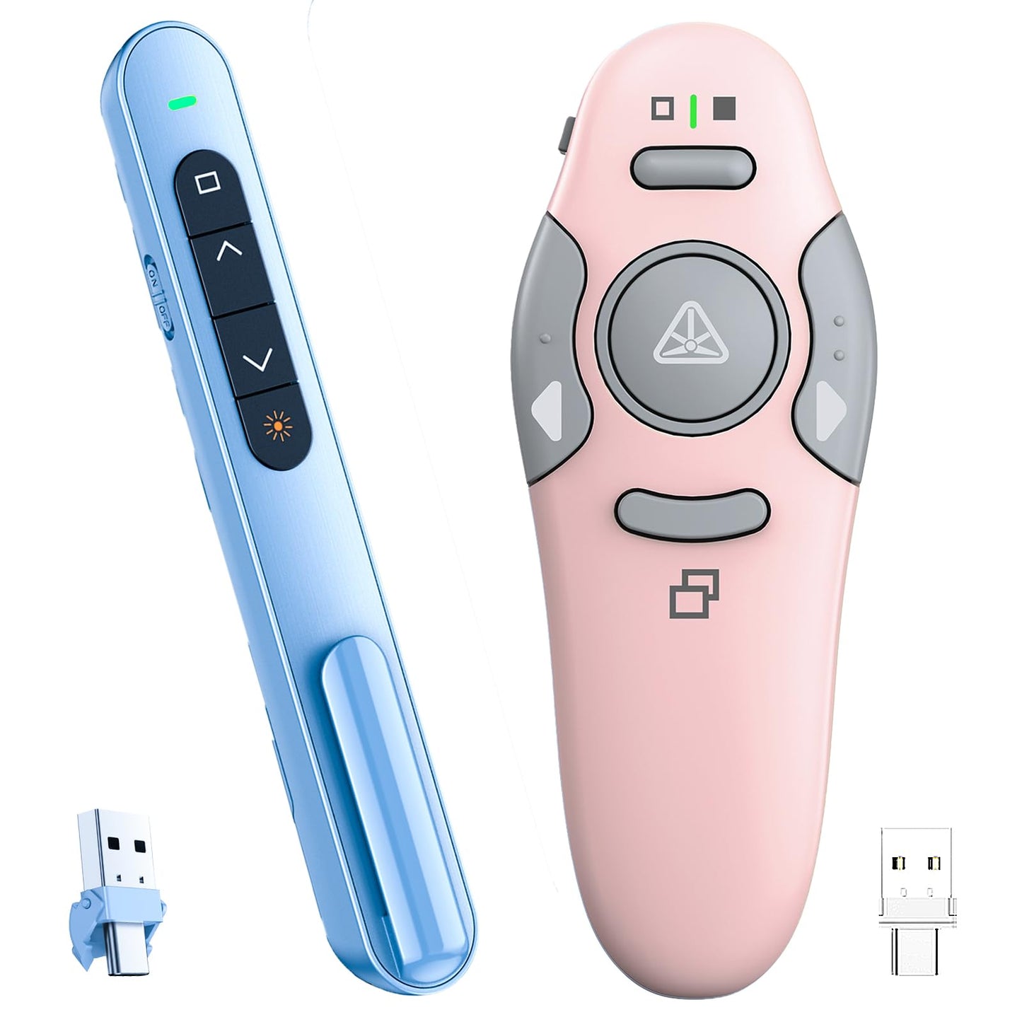 QUI Presenter Clicker USB A&C Bundle | BK600 Slim-Shaped Blue & BQ100 Remote-Shaped Pink