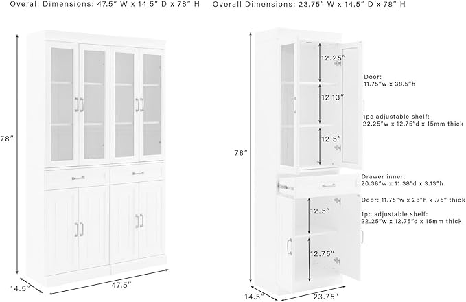 Crosley Furniture Stanton 2-Piece Glass Door Kitchen Storage Pantry Cabinet