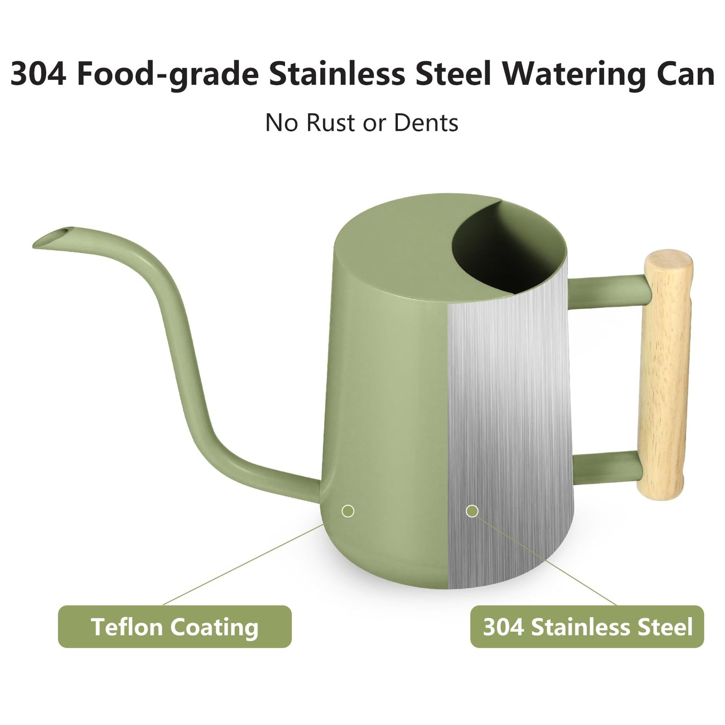 Watering Can Indoor Plants, 35oz Small Indoor Stainless Steel Metal Watering Can Modern Decorative Watering Pot with Long Spout for Indoor House Plant Bonsai Garden Flowers (Sage Green)