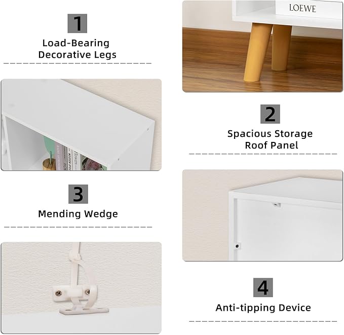 YAHARBO 8 Cube White Bookshelf, 3 Tier Book Shelf