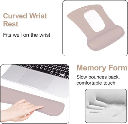 MOSISO Keyboard Mouse Pad Set, Large Gaming Mousepad&Keyboard Wrist Rest&Mouse Wrist Rest&Coaster, Ergonomic Non-Slip Mousepad&Easy Typing Cushion with Memory Foam for Home Office, Taupe Brown