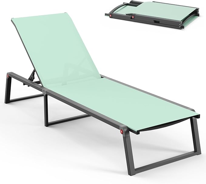 Aluminum Chaise Lounge Chair Outdoor, Foldable& No Assembly Patio Pool Lounge