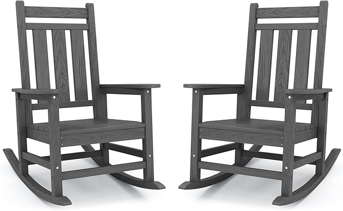 KINGYES Oversized Outdoor Rocking Chair Set of 2, All-Weather Patio Rocking