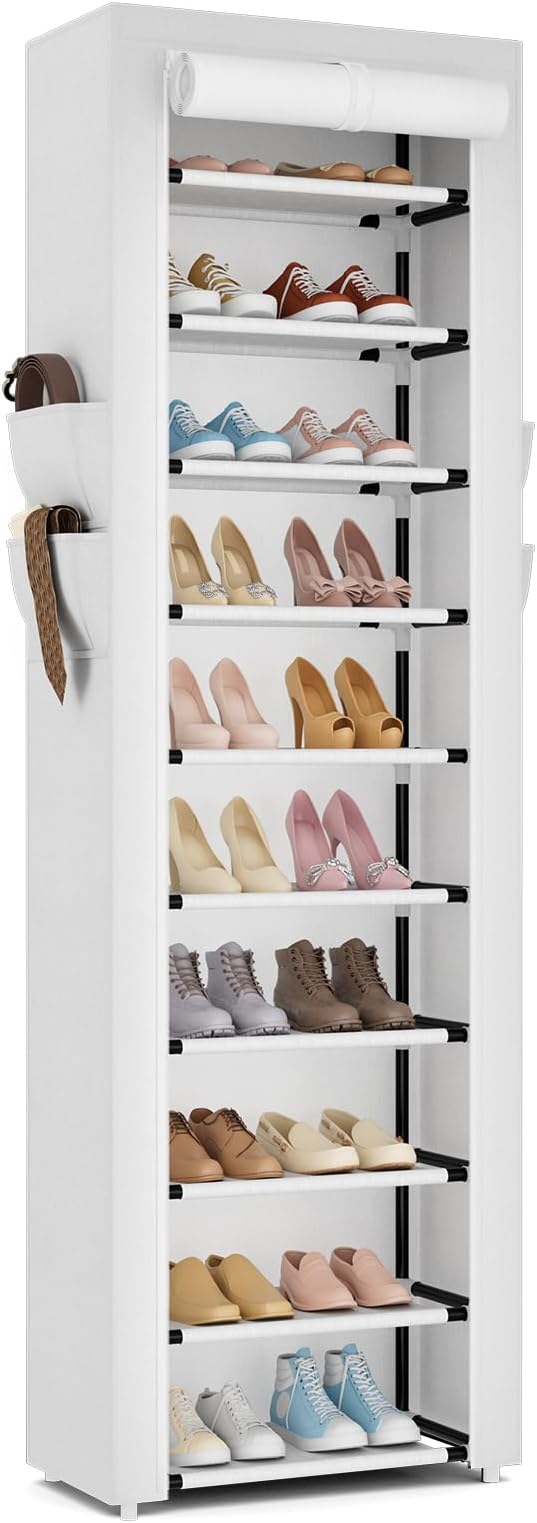 ROJASOP Shoe Rack with Covers 10 Tier Large Shoe Organizer Tall Shoe Closet