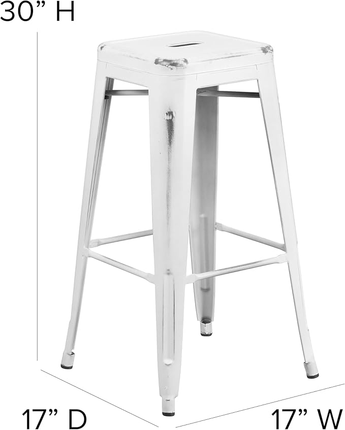 Flash Furniture Kai Commercial Grade 4 Pack 30" High Backless Distressed White