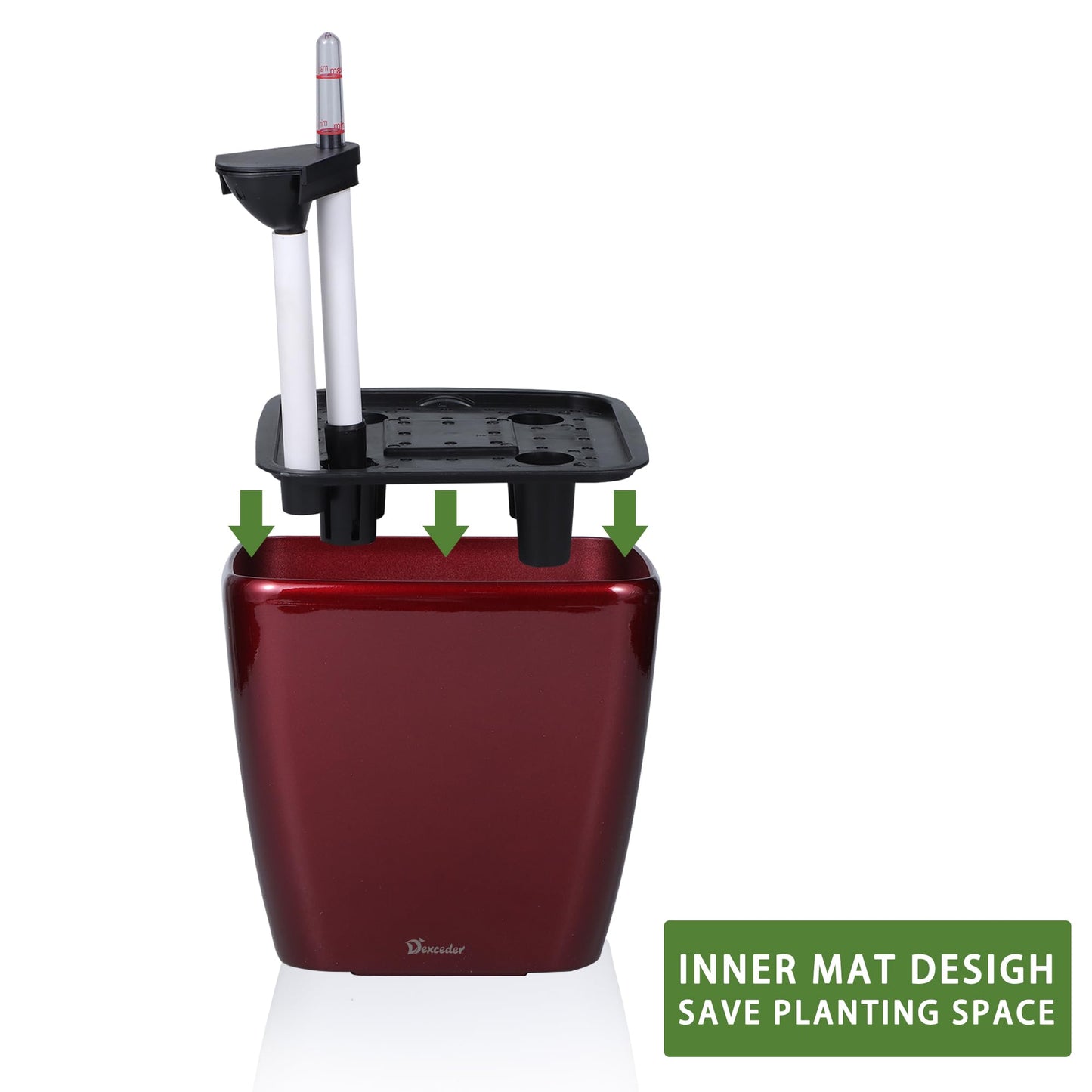 Dexceder 9x8 Self Watering Planter Indoor Outdoor, Inner Mat Design, Thickened Table Flower Plant Pot with Water Level Indicator (Red High Gloss)