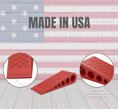 Door Stoppers for Bottom of Door Premium Floor Rubber Door Stop Wedge Made in USA Heavy Duty Honeycomb Design for Carpet, Tile, Ideal for Home, School, Commercial,Red 3 Pack