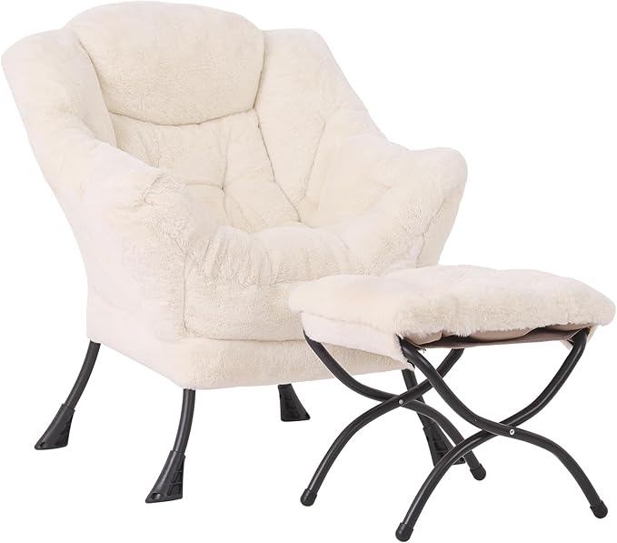 MBOOYOME Lazy Chair with Ottoman, Modern Accent Lounge Armchair with Side