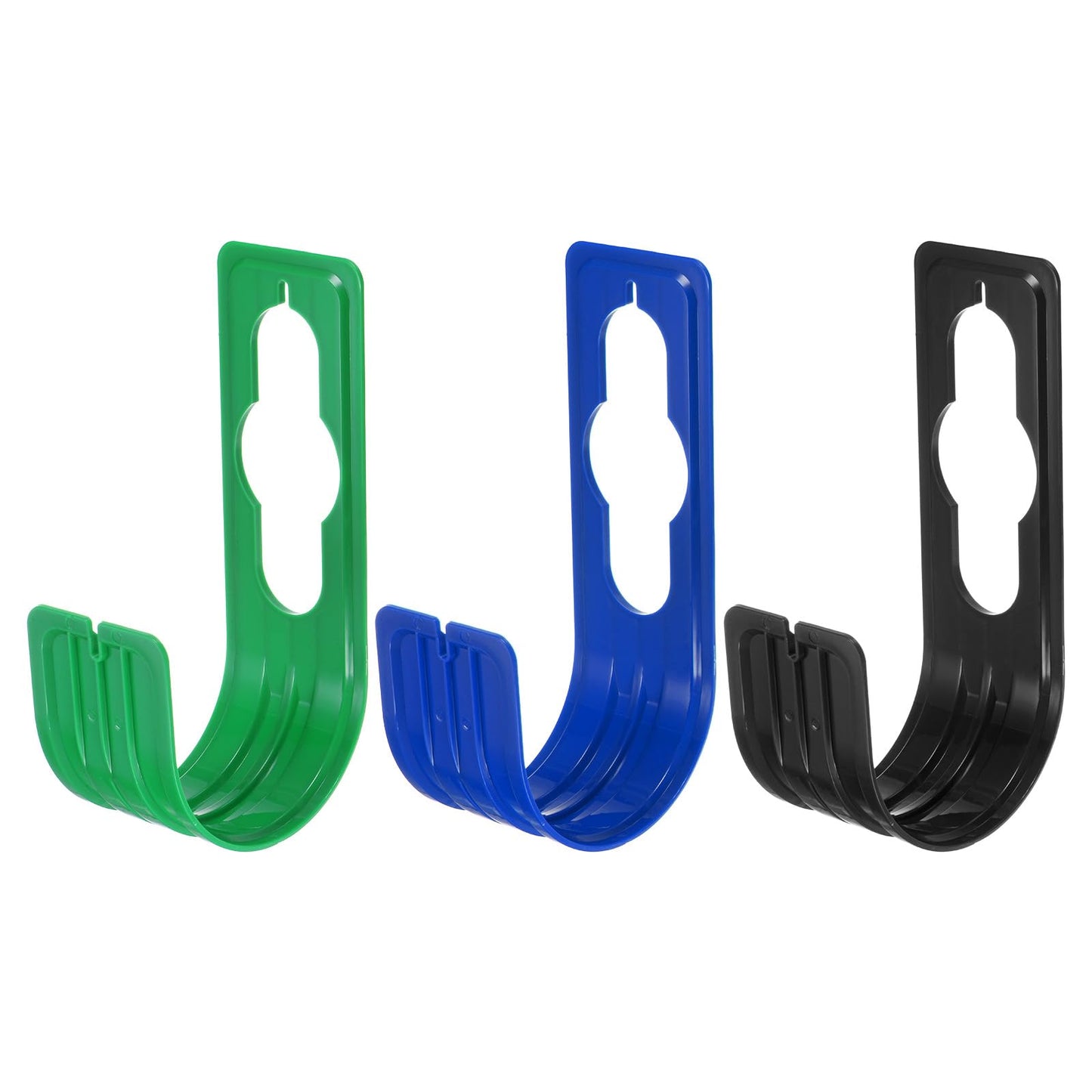 M METERXITY 3-Pack Garden Hose Hanger, ABS Plastic Water Hose Holder Wall Mount for 150 Feet Garden Watering Tube Hoses Storage, Expandable Outside Pipe Reel Hanging Hooks [3 Colors In]