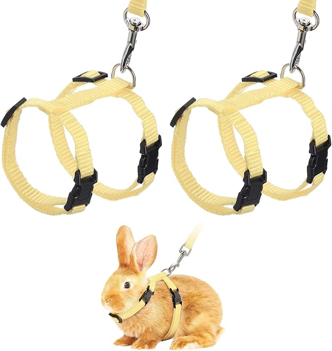 Rabbit Harness and Leash, Escape Proof Bunny Cat Leash Small Animal Harness Soft Adjustable Buckle(2Pcs, Beige) for Bunny Kitten Cats Puppies Walking Hiking Training