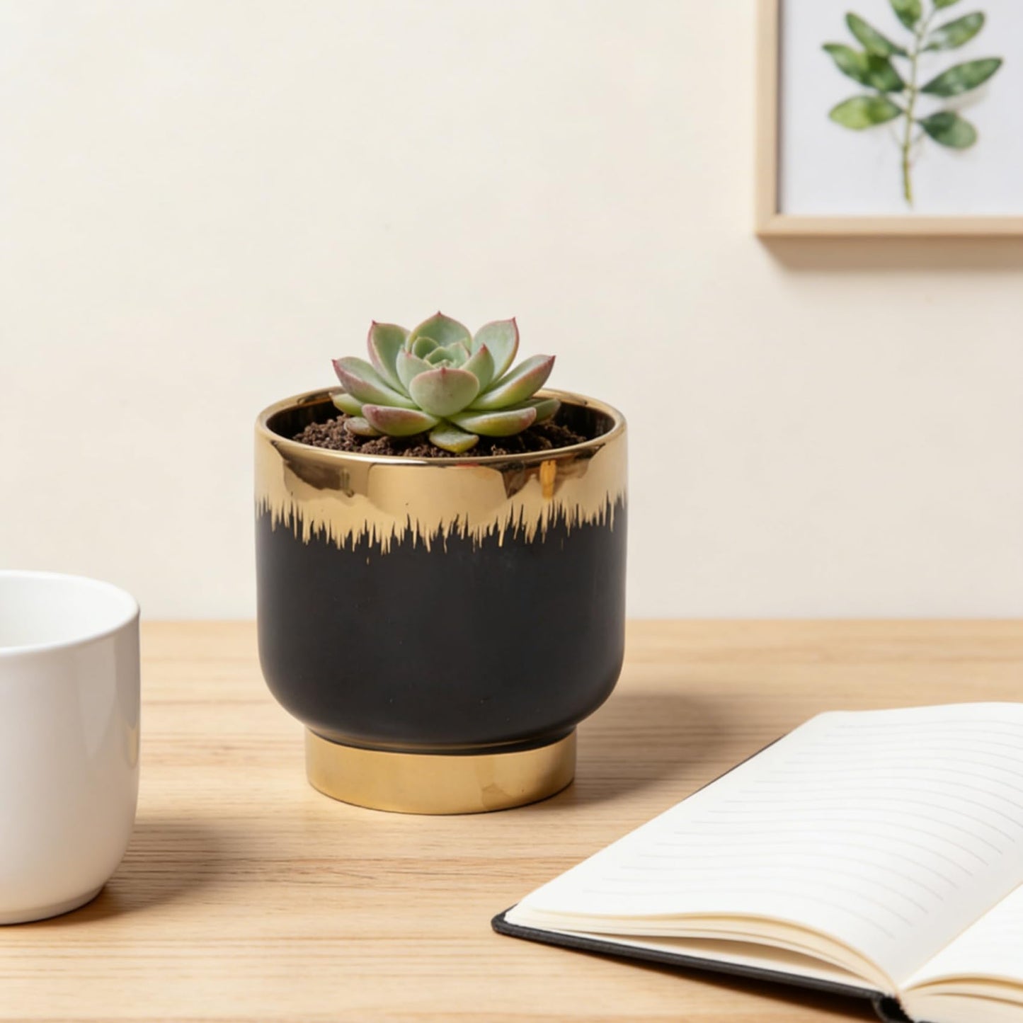 LB Black Gold Ceramic Planters for Indoor Plants, Succulent Plant Pots Ceramic Plant Pot, Modern Flower Pots for Living Room Office Home Decor, Round Flower Pot of 4.3 Inch(Plant Not Included)