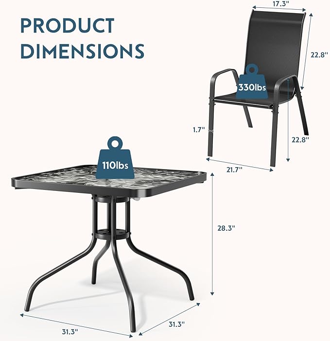 Arlopu 5 Piece Outdoor Patio Dining Set, Porch Furniture