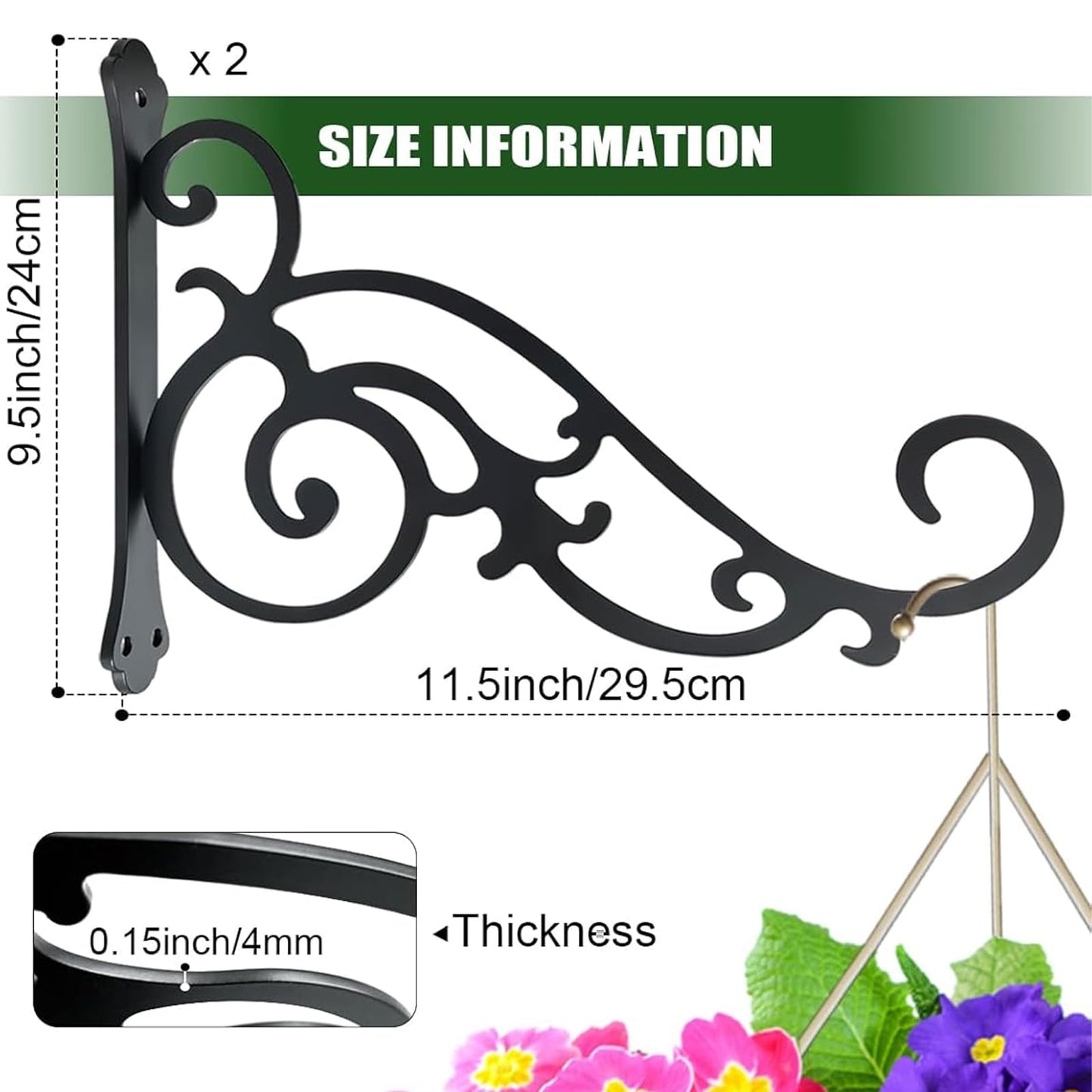 Yaostepqi 2 Pcs Hanging Plant Bracket Wall Hook Hanging Plant Brackets 12-Inch Black Iron Plants Indoor/Outdoor Planter Hangers Hooks for Hanging Lanterns,Bird Feeders,Wind Chimes