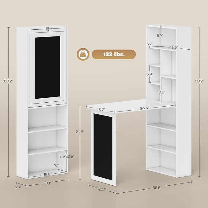 HOMCOM Foldable Convertible Writing Table, Wall Mounted Space-Saving Computer