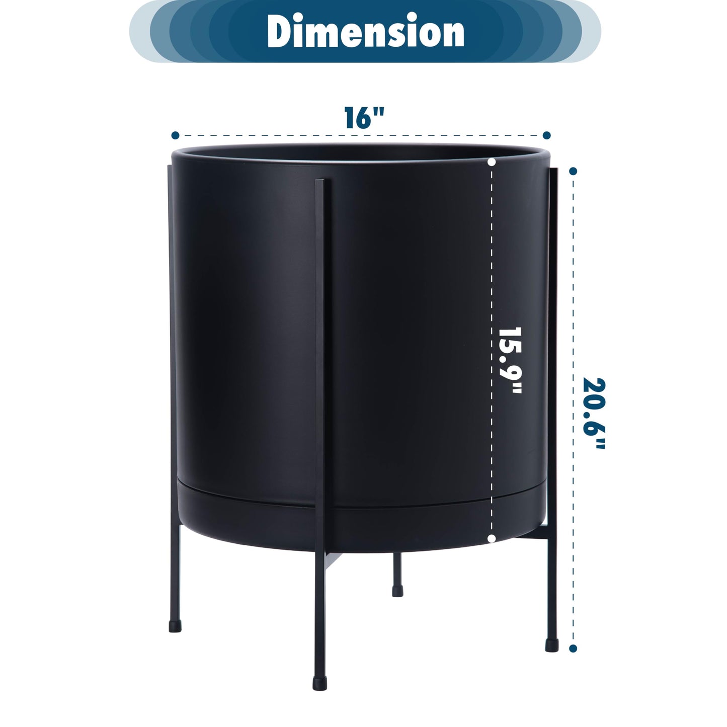 D'vine Dev 16 Inch Black Planter Pot with Stand – Modern Plastic Cylinder Flower Pot with Heavy-Duty Metal Stand for Indoor Plants, 55-D-B-5