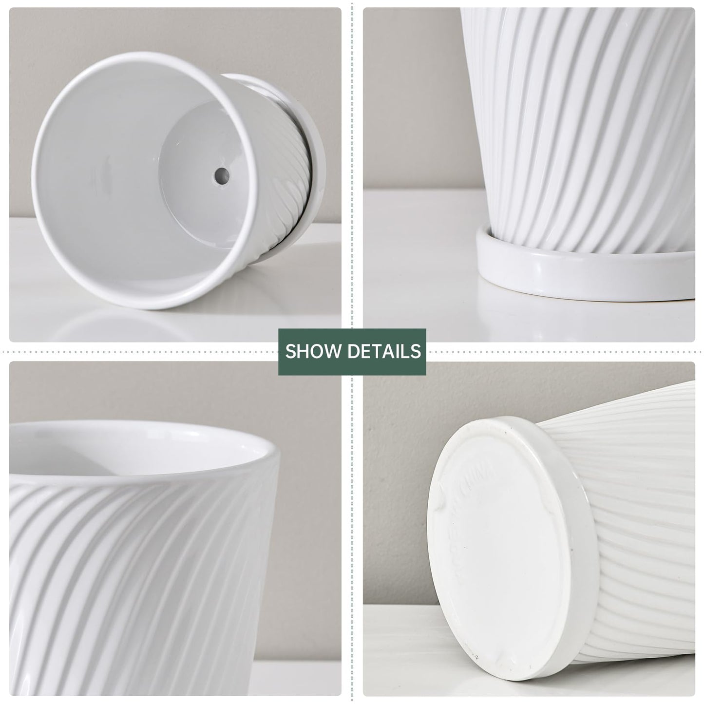 Ton Sin Ceramic Plant Pots Indoor Planters White Orange Set of 3 4